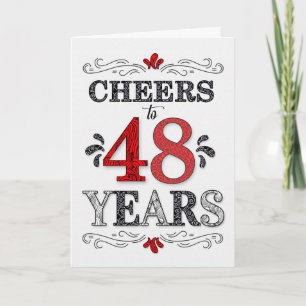 Carte 48e anniversaire Cheers en Motif noir blanc rouge