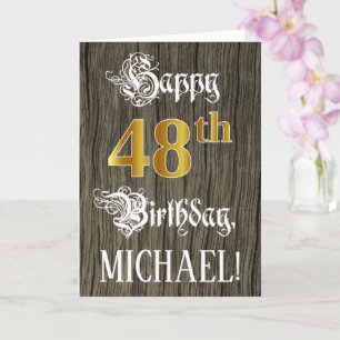 Carte 48e anniversaire : Faux Gold Look + Faux Wood Moti