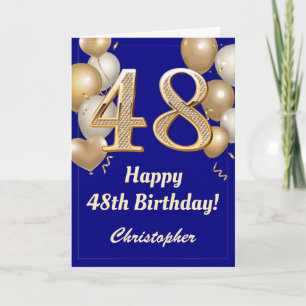 Carte 48e anniversaire Marine Bleu et Ballons d'or Confe