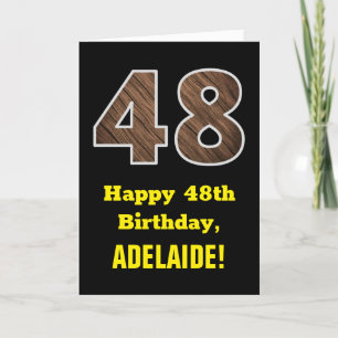 Carte 48e anniversaire : Nom, Motif Faux Wood Grain "48"