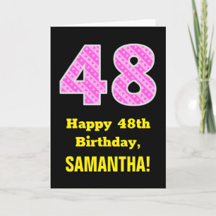 Carte 48e anniversaire : Pink Stripes and Hearts "48" +