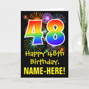 Carte 48ème anniversaire : Fun Fireworks Motif + Rainbow