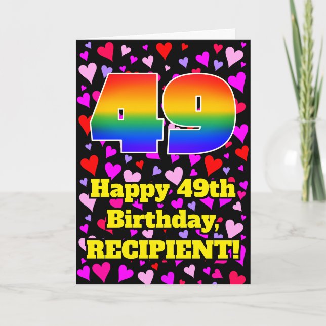 Carte 49e anniversaire : Amour Hearts Motif, Arc en ciel (Devant)