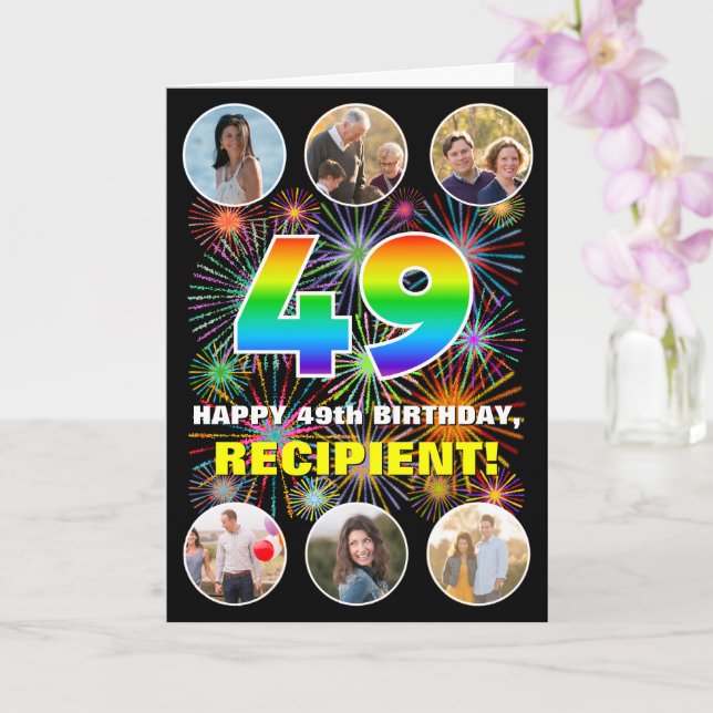 Carte 49e anniversaire : Arc-en-ciel amusant #, Nom pers (Orchidée)