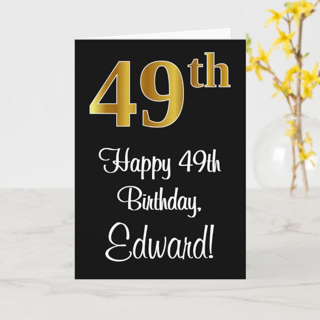 Carte 49e anniversaire ~ Elégant Luxueux Faux Gold Look  (Fleur jaune)