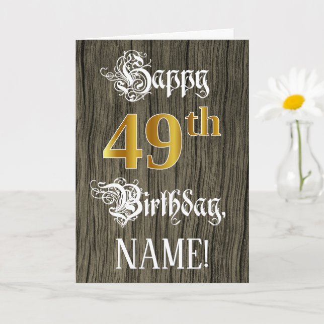 Carte 49e anniversaire : Faux Gold Look + Faux Wood Moti (Petite plante)