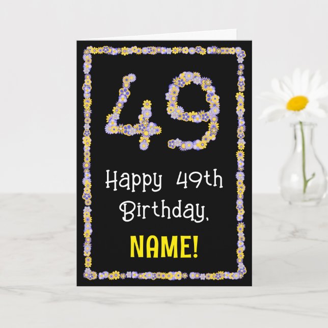 Carte 49e anniversaire : Floral Flowers Numéro, Nom pers (Petite plante)