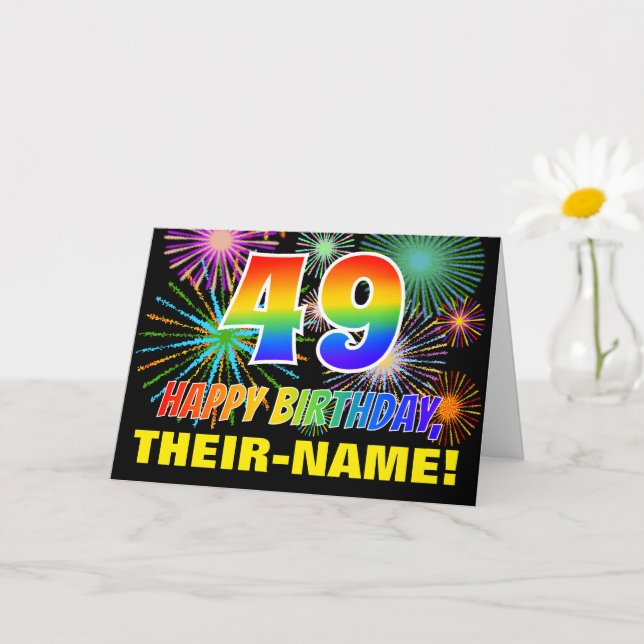 Carte 49e anniversaire : Gras, Amusants, Feu d'artifice, (Petite plante)