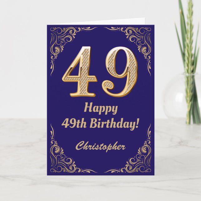Carte 49e anniversaire Marine Parties scintillant bleu e (Devant)
