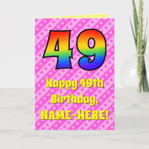 Carte 49e anniversaire : Pink Stripes & Hearts, Arc en c