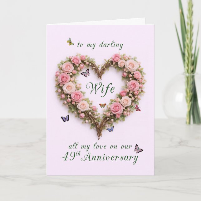 Carte 49e anniversaire pour épouse avec cœur de roses (Devant)