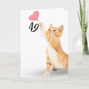 Carte 49e anniversaire tabby chat avec ballon cardiaque