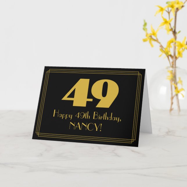 Carte 49e Anniversaire : Vue inspirée d'Art déco "49" &  (Fleur jaune)