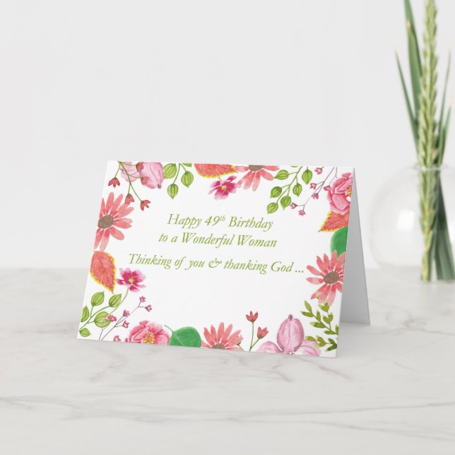 Carte 49e anniversaire Wonderful Woman Aquarelle Flowers (Devant)