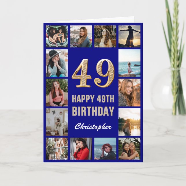 Carte 49e Joyeux Anniversaire Marine Bleu & Gold Photo C (Devant)