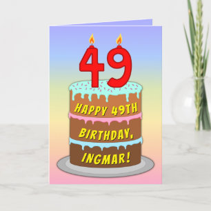 Carte 49th Birthday — Fun Cake & Candles, w/ Custom Name