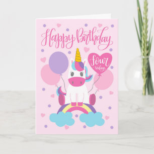 Carte 4 Anniversaire Unicorne Assis Sur Arc En Ciel