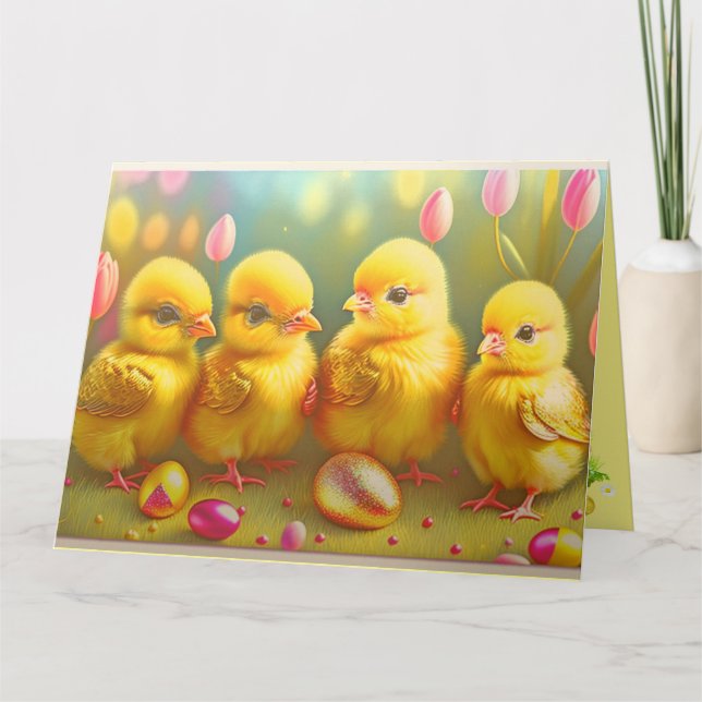 Carte 4 Collection Pâques De Poulet Et Fleurs (Devant)