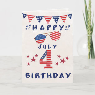 Carte 4 juillet Anniversaire Rouge Blanc Bleu Amusant