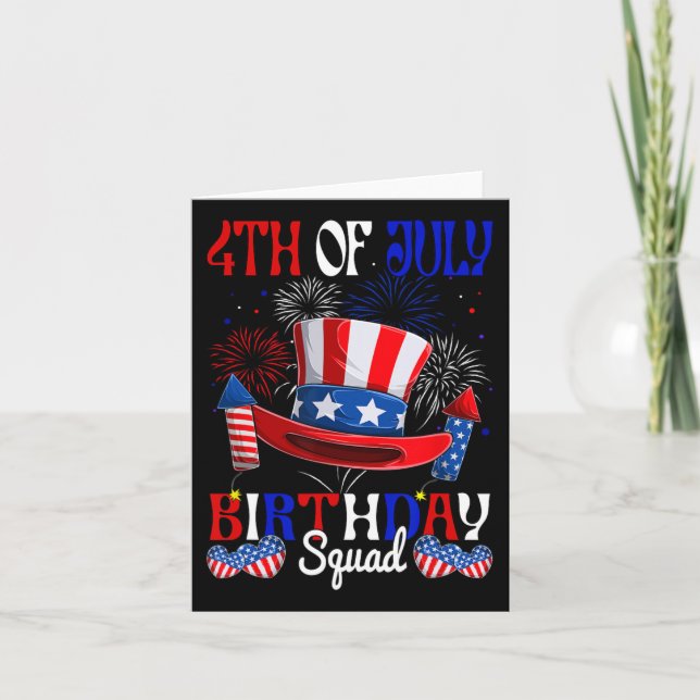 Carte 4 juillet Anniversaire Squad Us Drapeau Feu d'arti (Devant)