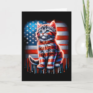 Carte 4 juillet Chat Drapeau Usa Mignon Chaton Memorial