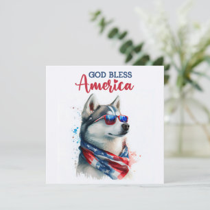 Carte 4 juillet Chien-Husky Patriotique