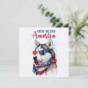 Carte 4 juillet Chien-Husky Patriotique