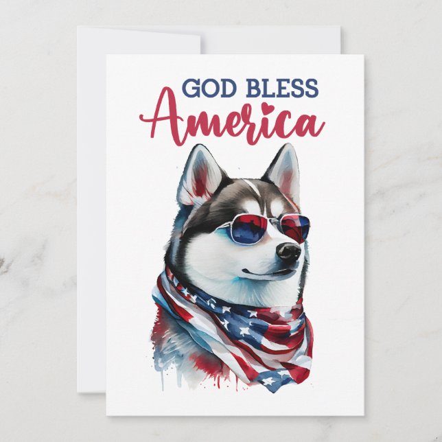 Carte 4 juillet Chien-Husky Patriotique (Devant)
