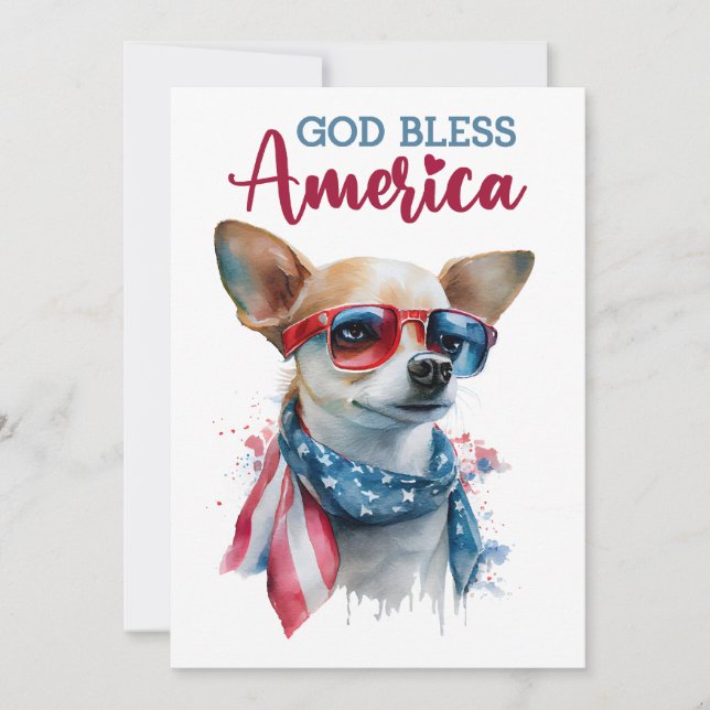Carte 4 juillet Chien Patriotique - Chihuahua (Devant)