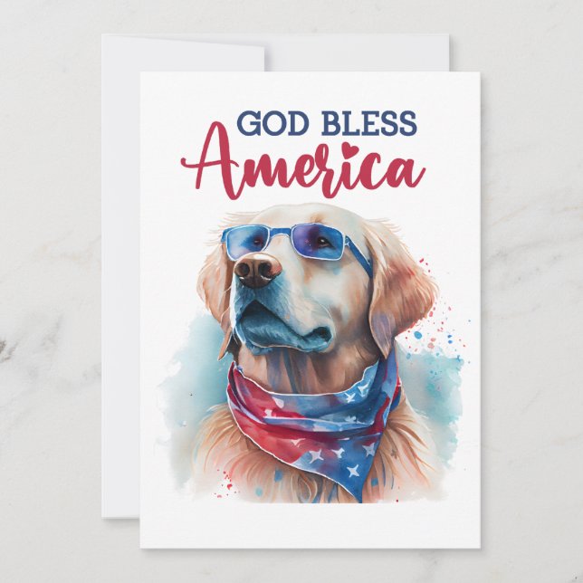 Carte 4 juillet de chien patriotique doré (Devant)