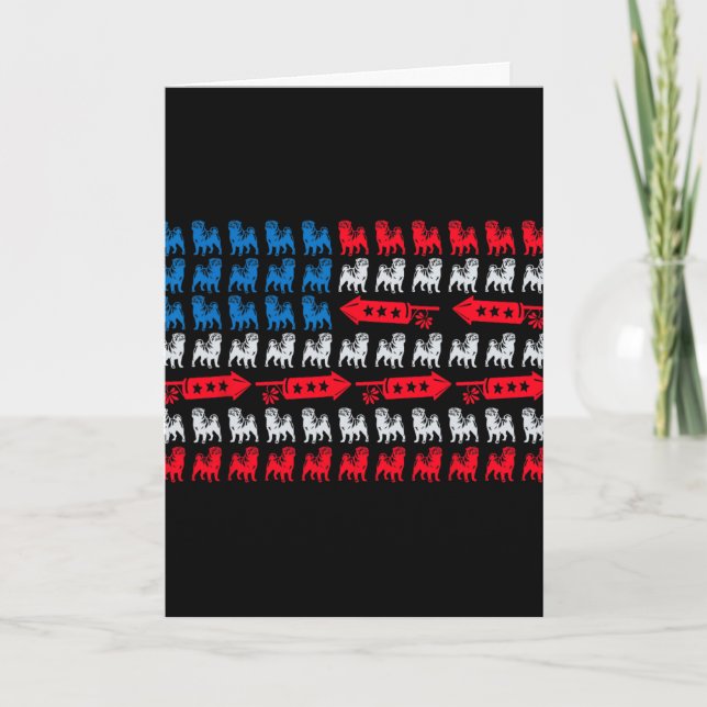 Carte 4 juillet drapeau américain feux d'artifice Pug pr (Devant)