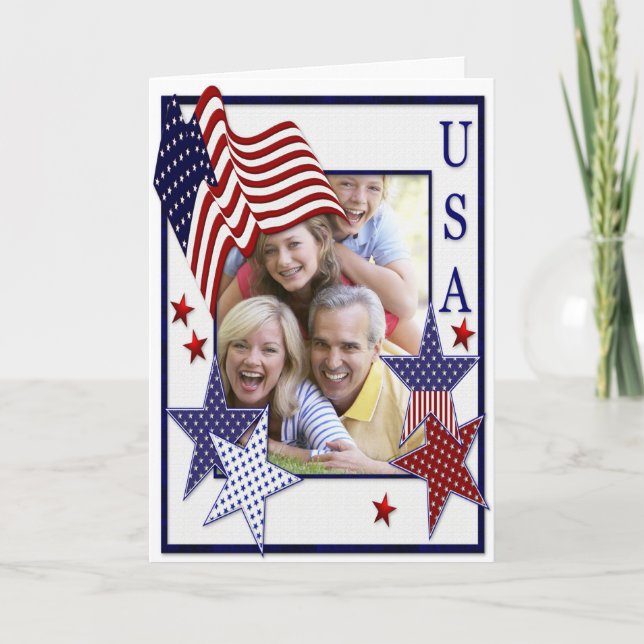 Carte 4 juillet Drapeau et feux d'artifice Ajouter votre (Devant)