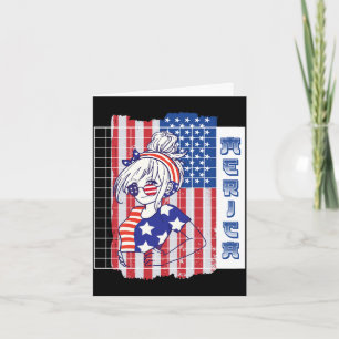Carte 4 juillet fille d'anime japonaise patriotique amér