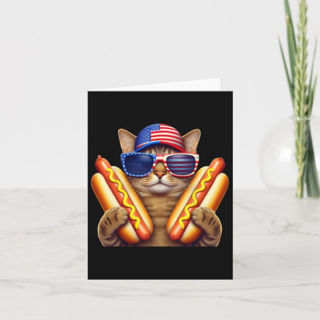 Carte 4 juillet Hotdog Chat Funny Patriotique Chat Usa F (Devant)
