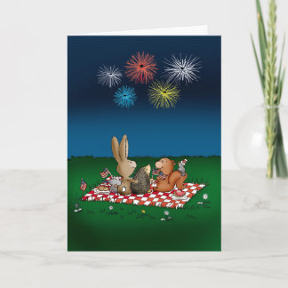 Carte 4 juillet humoristique avec Fireworks - Amis