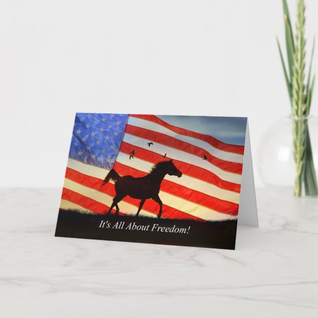 Carte 4 juillet Liberté Drapeau Américain Horse (Devant)