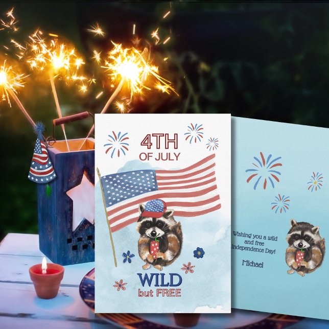 Carte 4 juillet Patriotic Racoon (4th of July cool Patriotic Racoon Card)