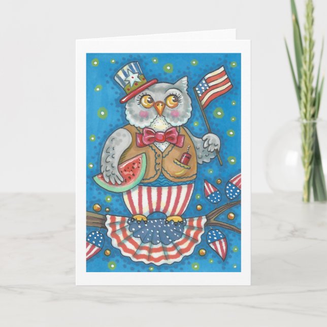 Carte 4 juillet PATRIOTIQUE OWL GREETING CARD Blank (Devant)