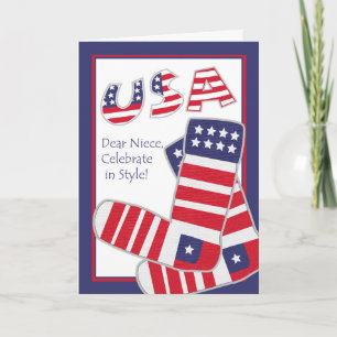Carte 4 juillet pour la nièce, Chaussettes patriotiques