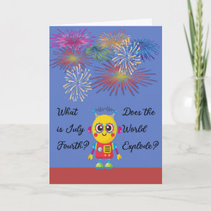 Carte 4 juillet pour les enfants avec robots et feux d'a