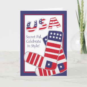 Carte 4 juillet pour Secret Pal, Chaussettes Patriotique