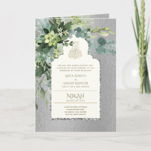 Carte 4 Page Silver GREENERY Islamic NIKAH WALIMA Invita