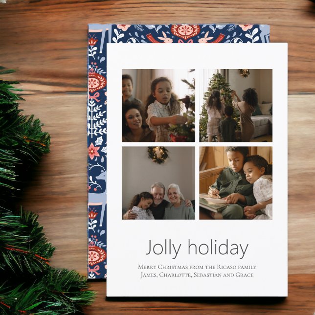 Carte 4 Photo Jolly Holiday Motif Nordique Noël (4 Photo Jolly Holiday Nordic Pattern Christmas Cards from Ricaso. Personalize with own photos )