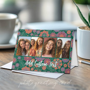 Carte 4 photos en collage - Fond floral avec texte