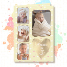 4e Anniversaire 4 Photos Or Jaune Cœurs Roses