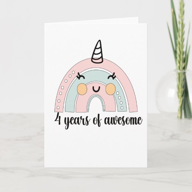 Carte 4e anniversaire Boho Rainbow 4 ans licorne (Devant)