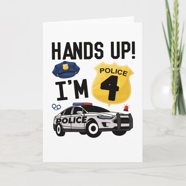 Carte 4e anniversaire Cadeau policier 4 an garçon (Devant)
