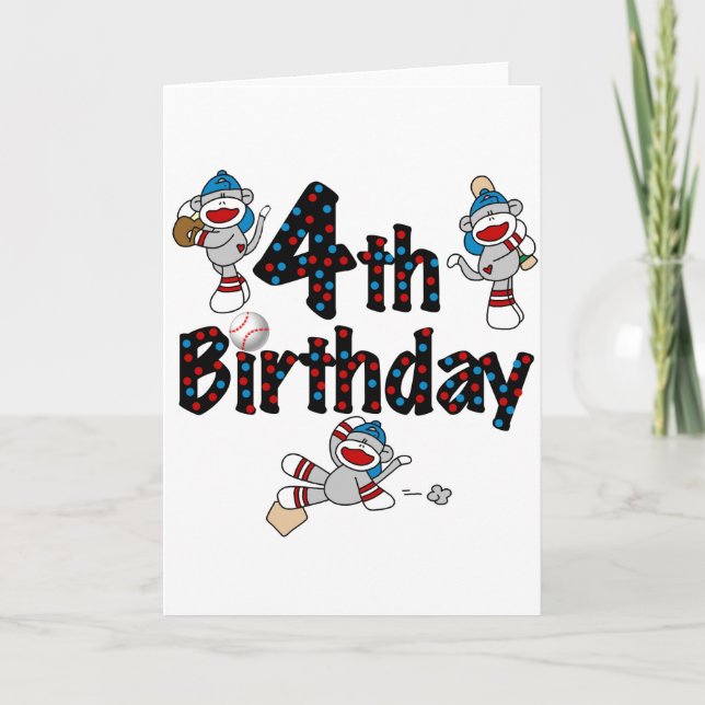Carte 4e anniversaire de baseball de singe de soq (Devant)