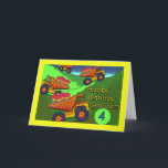 Carte 4e anniversaire de Grandson, Camions de pousses, C<br><div class="desc">Les camions à benne colorée sont chargés de cupcakes pour le 4e anniversaire d'un petit-fils. Copyright © Shoaff Ballanger Studios.</div>