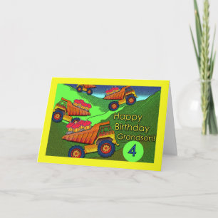Carte 4e anniversaire de Grandson, Camions de pousses, C
